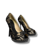 Alexander McQueen Lace Peep Toe Platform Pumps - Size 37 - Very Good Condition