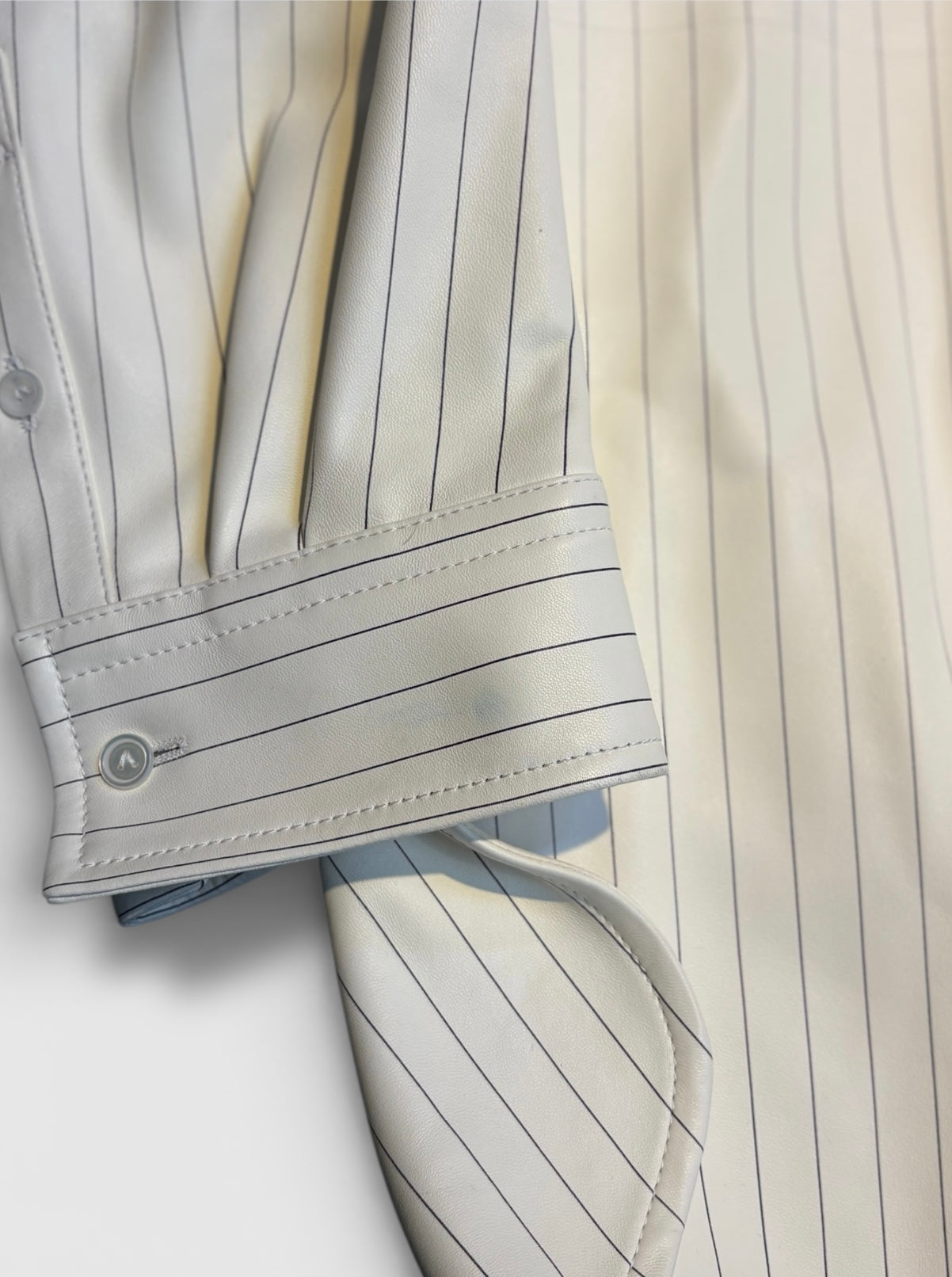 2022 Bottega Veneta Oversized Pinstripe Leather Shirt Dress - Size 38