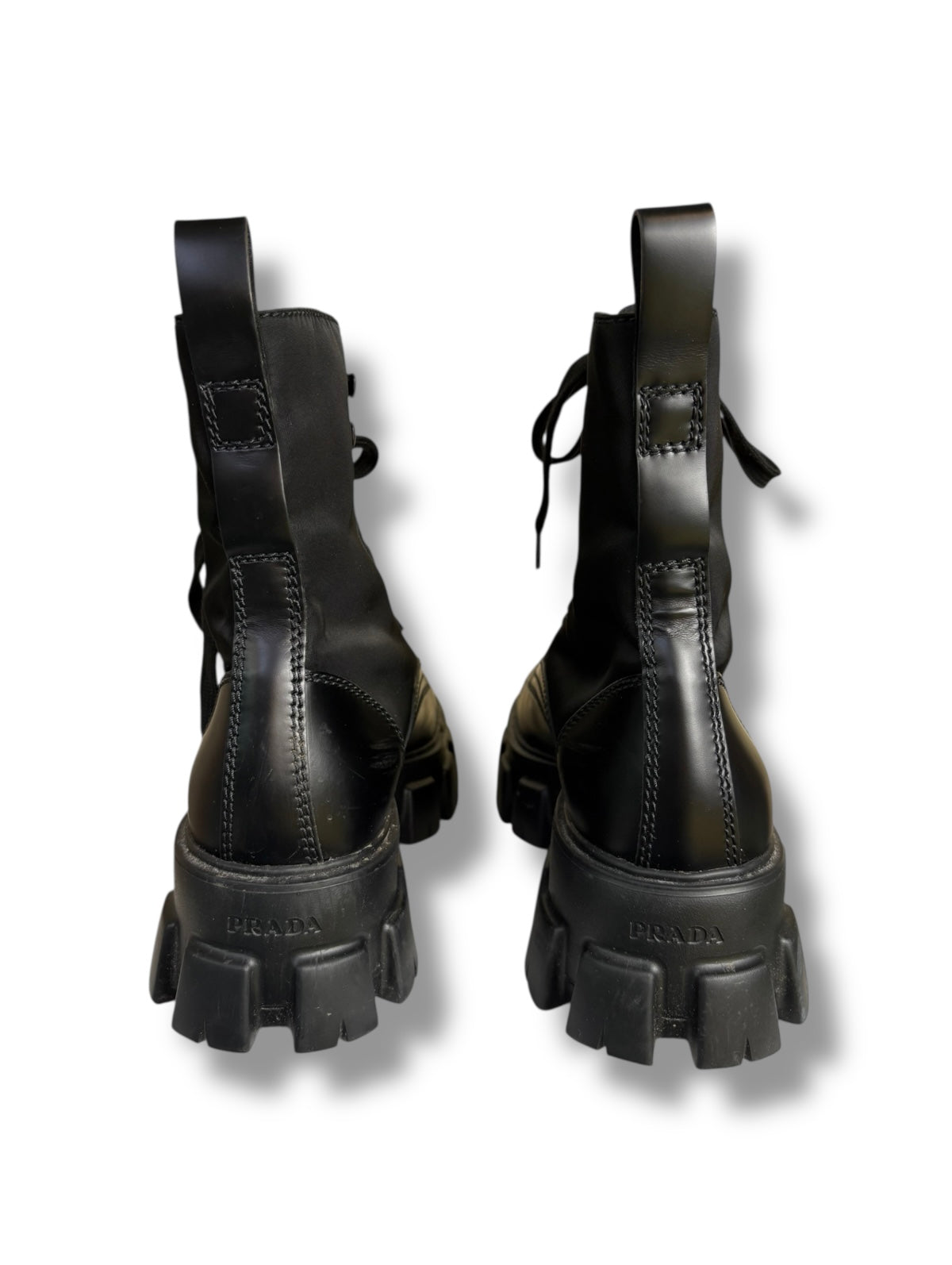 Prada Brushed Leather and Re-Nylon Monolith Boots - Size 7