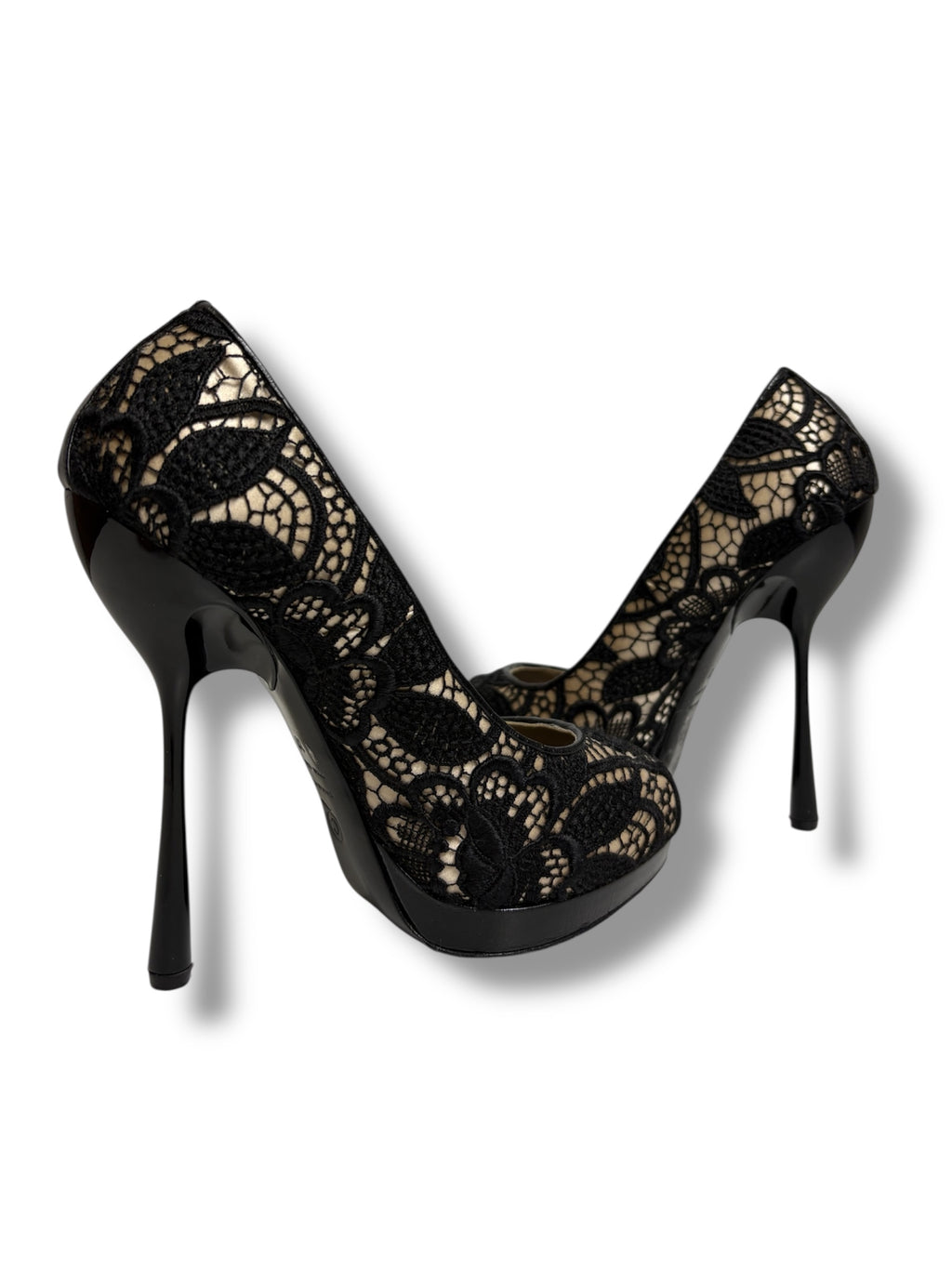Alexander McQueen Lace Peep Toe Platform Pumps - Size 37 - Very Good Condition