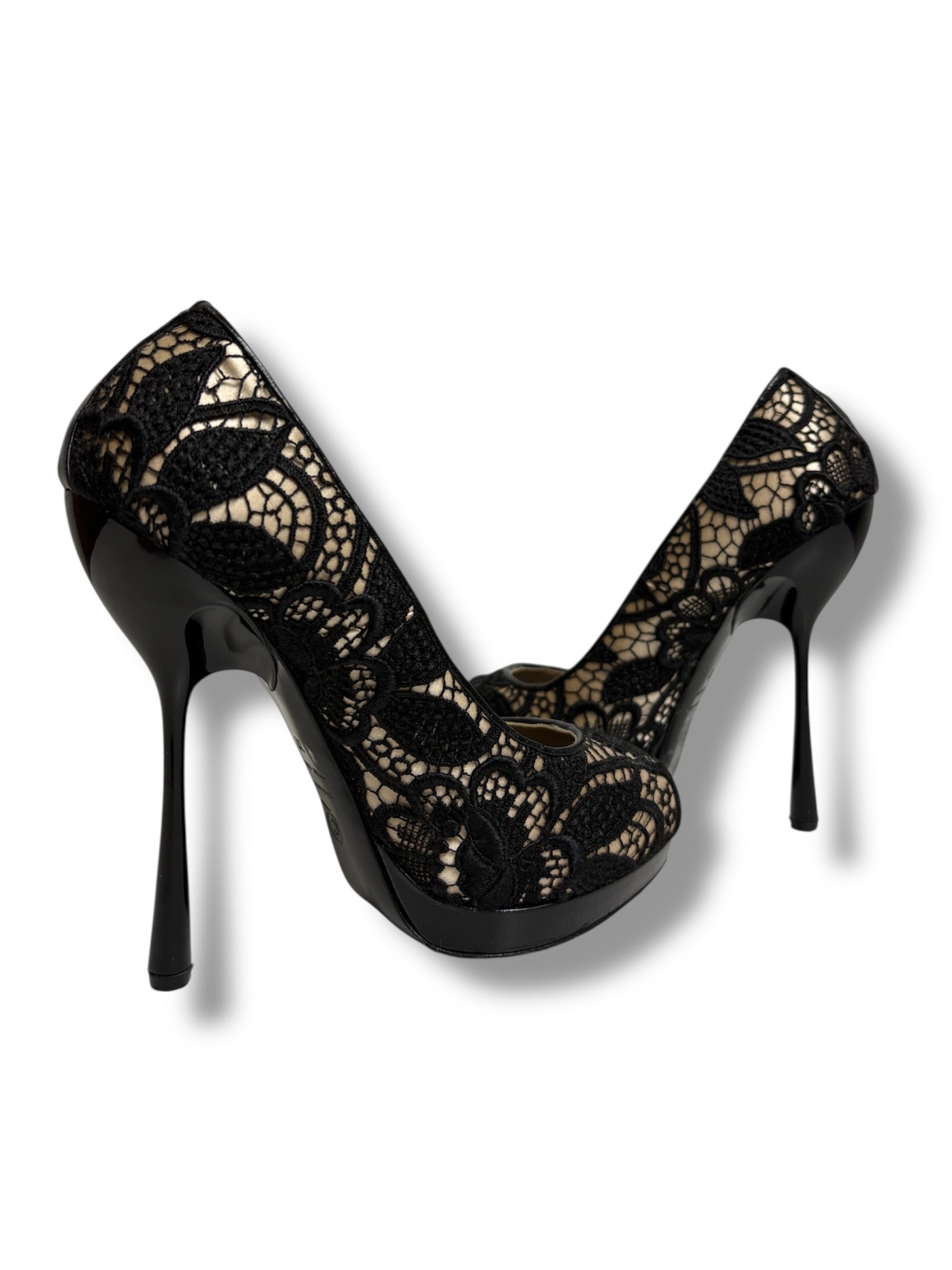 Alexander McQueen Lace Peep Toe Platform Pumps - Size 37 - Very Good Condition