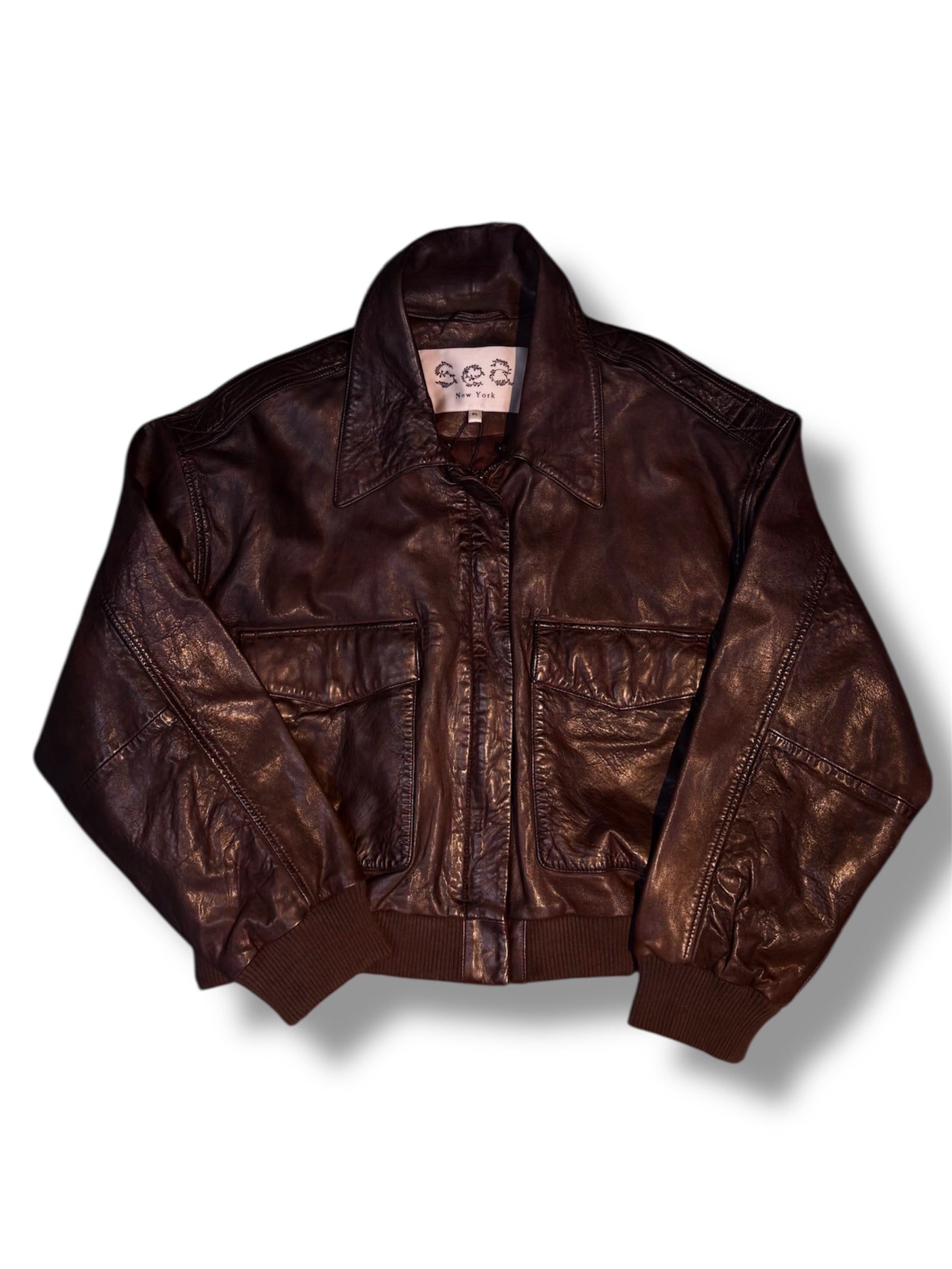 Sea NY Shearling Trimmed Leather Bomber Jacket - Size XL - Brand New With Tags
