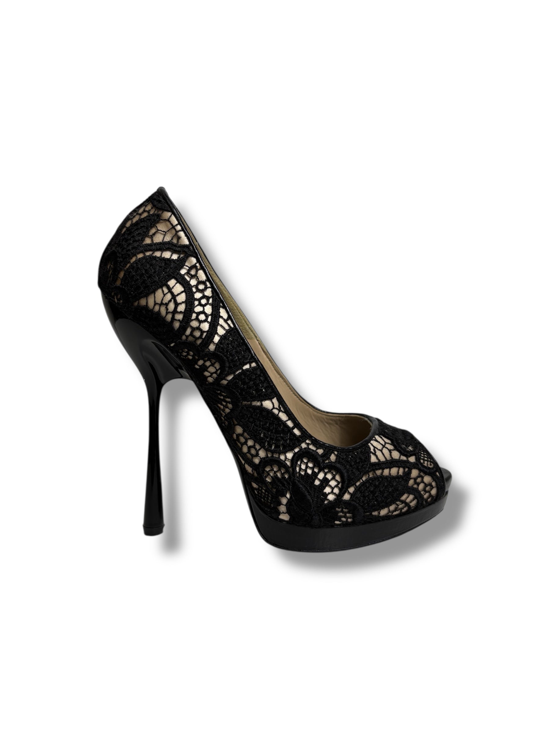 Alexander McQueen Lace Peep Toe Platform Pumps - Size 37 - Very Good Condition