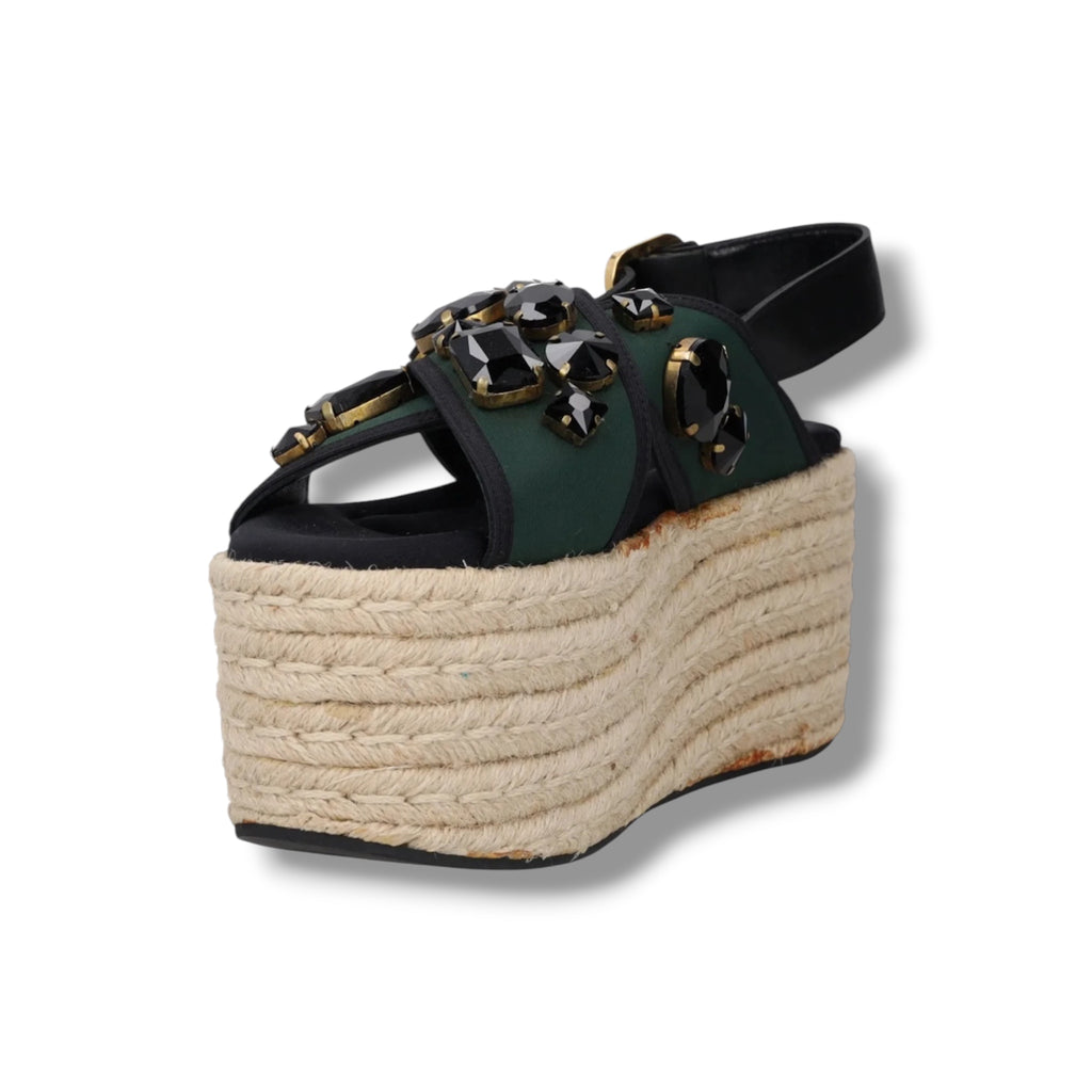 2018 Marni Embellished Espadrille Platform Sandals- Size 5 - Very Good Condition