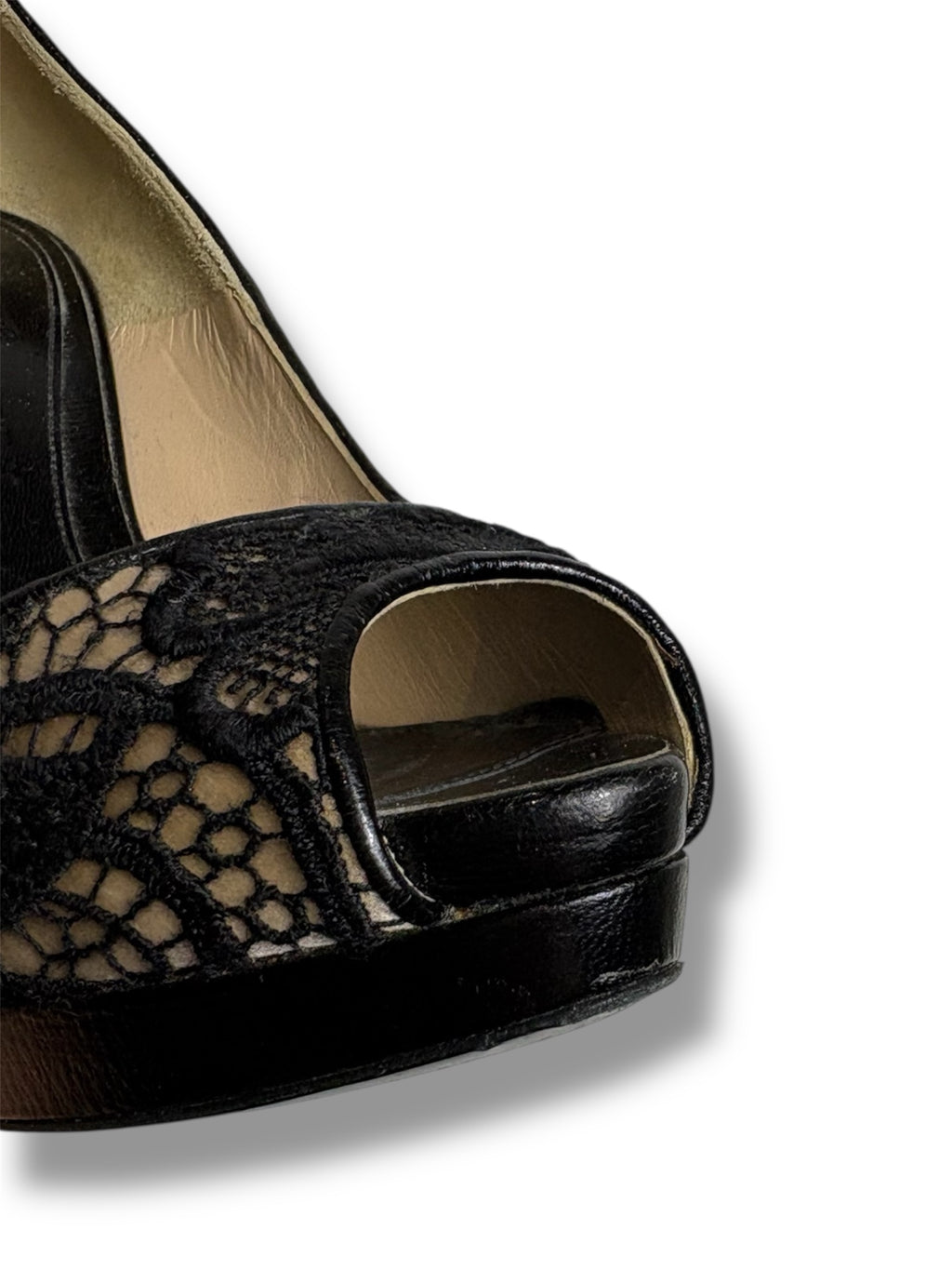 Alexander McQueen Lace Peep Toe Platform Pumps - Size 37 - Very Good Condition