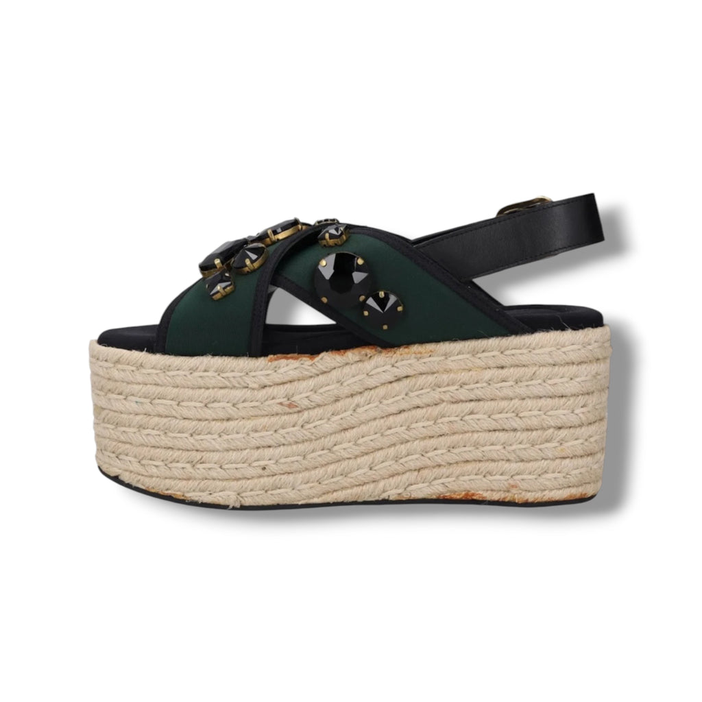 2018 Marni Embellished Espadrille Platform Sandals- Size 5 - Very Good Condition