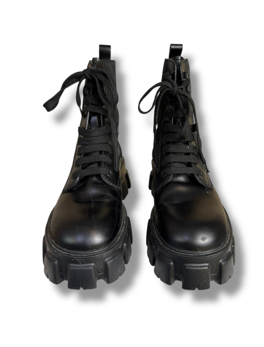 Prada Brushed Leather and Re-Nylon Monolith Boots - Size 7