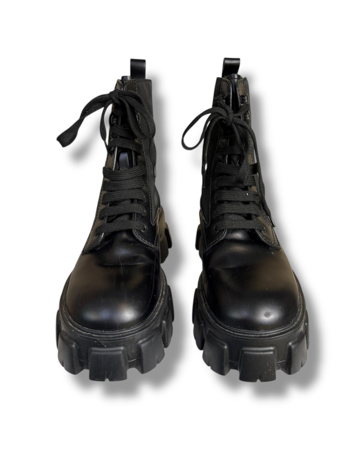 Prada Brushed Leather and Re-Nylon Monolith Boots - Size 7