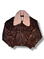 Sea NY Shearling Trimmed Leather Bomber Jacket - Size XL - Brand New With Tags