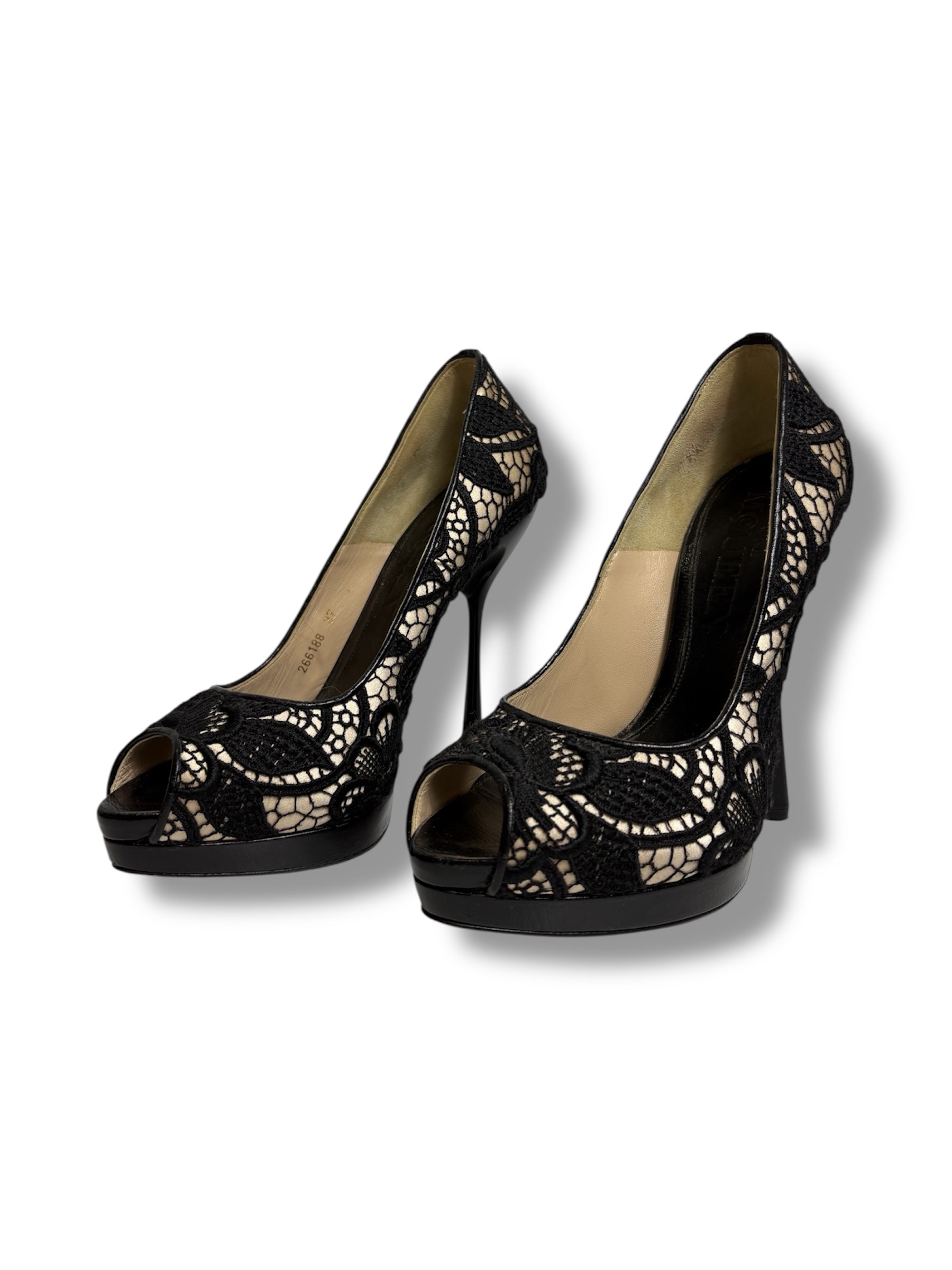 Alexander McQueen Lace Peep Toe Platform Pumps - Size 37 - Very Good Condition