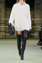 2022 Bottega Veneta Oversized Pinstripe Leather Shirt Dress - Size 38 - Brand New With Tags