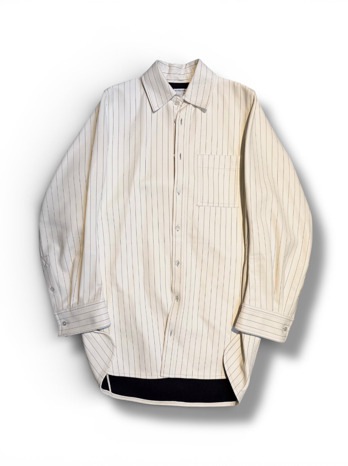 2022 Bottega Veneta Oversized Pinstripe Leather Shirt Dress - Size 38