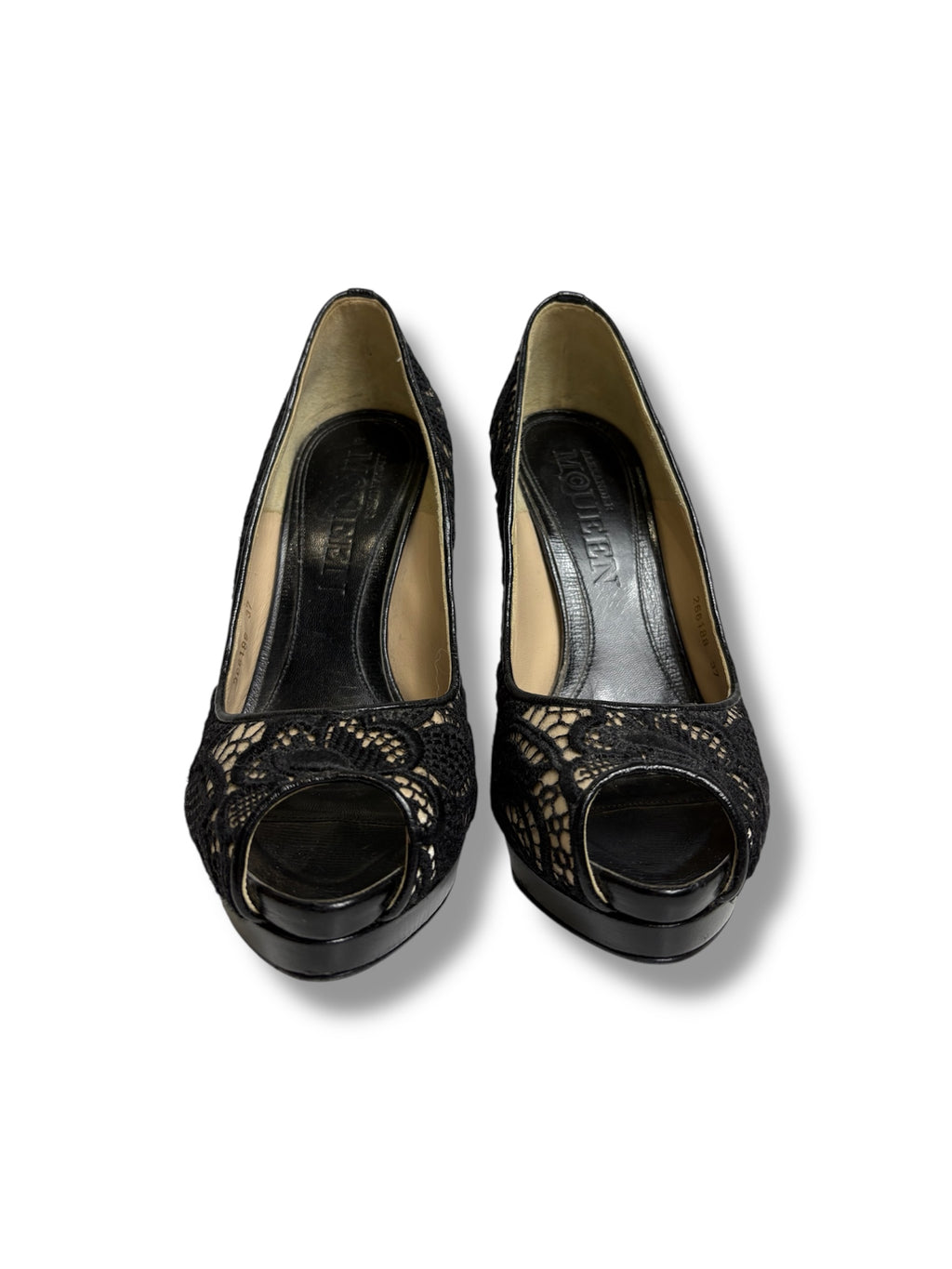 Alexander McQueen Lace Peep Toe Platform Pumps - Size 37 - Very Good Condition