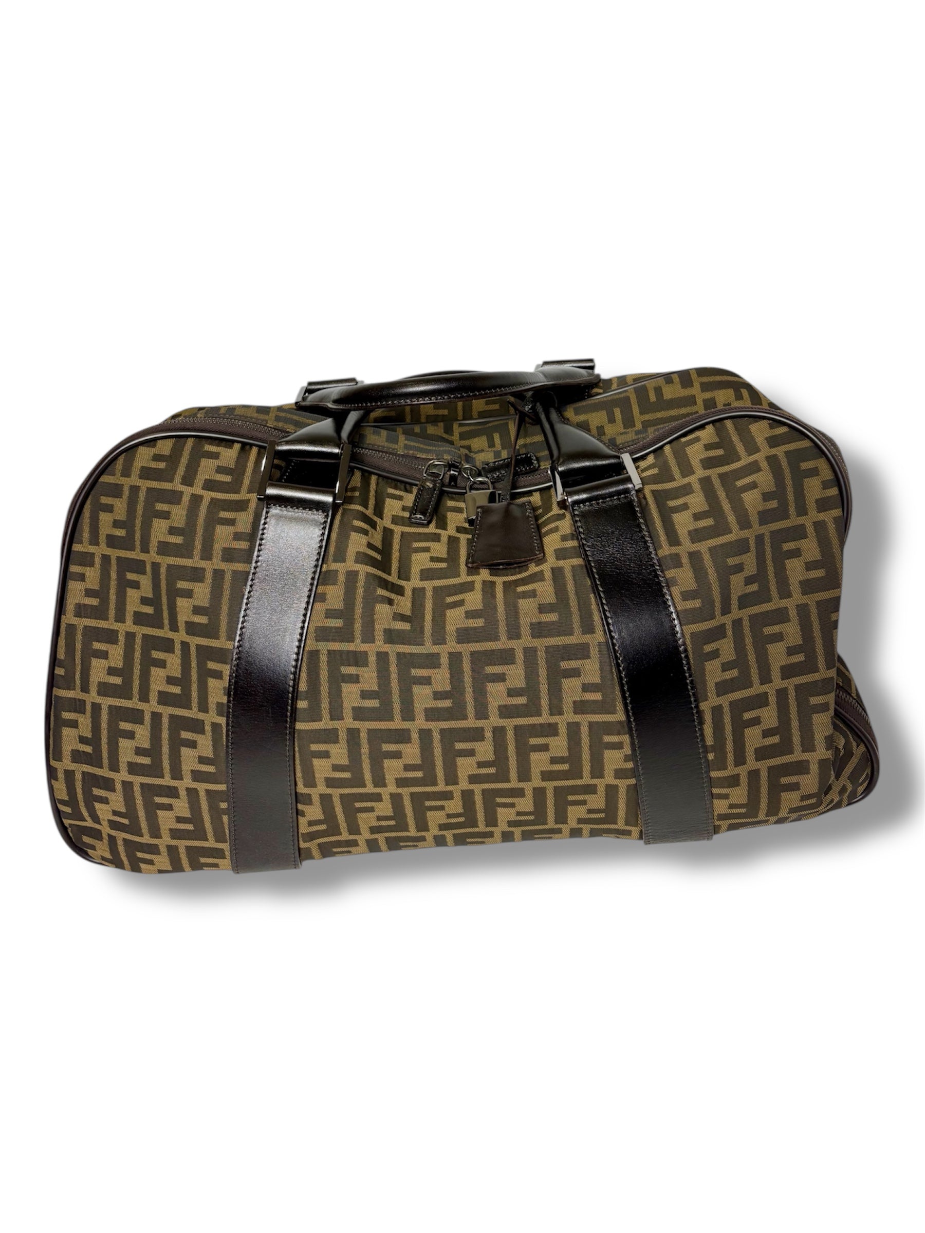 Vintage Fendi Zucca Canvas and Leather Travel Bag