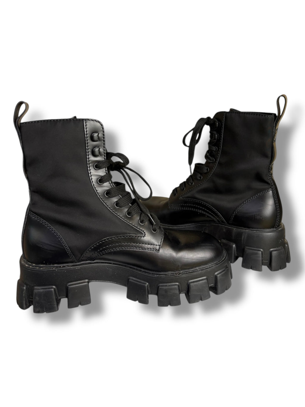 Prada Brushed Leather and Re-Nylon Monolith Boots - Size 7