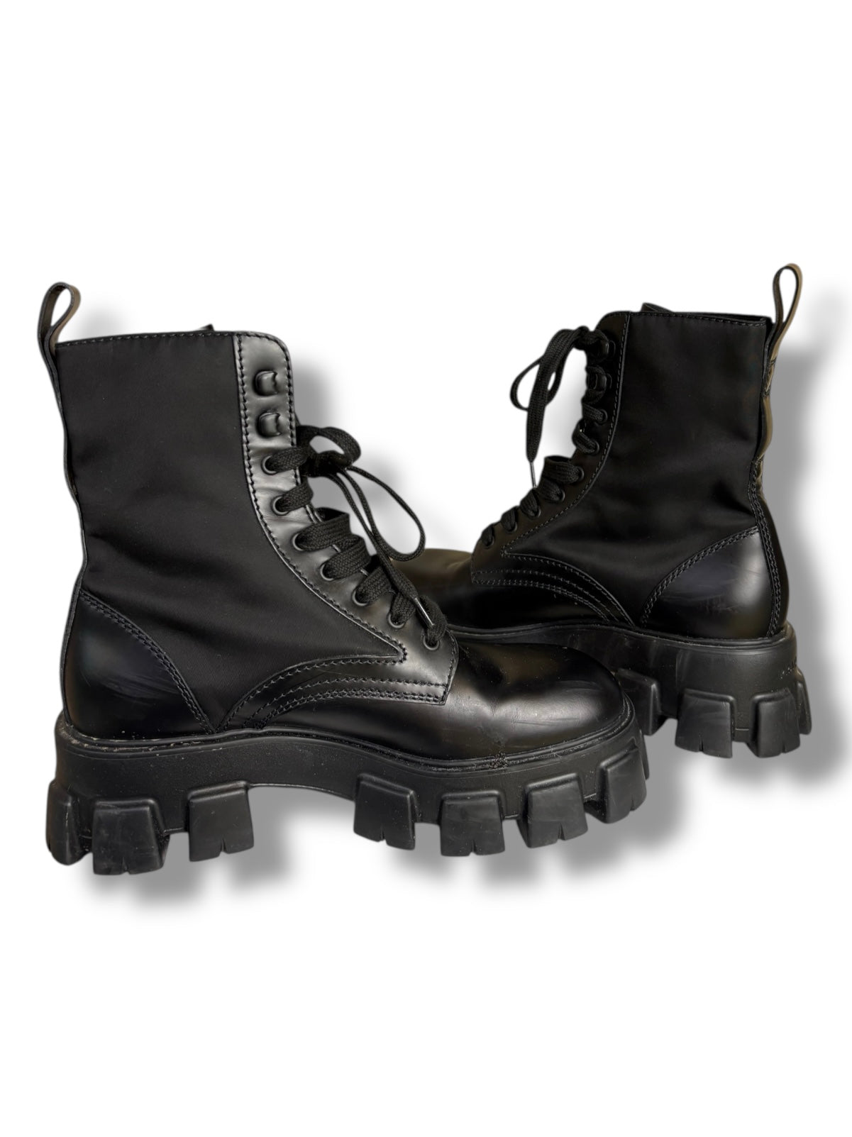 Prada Brushed Leather and Re-Nylon Monolith Boots - Size 7