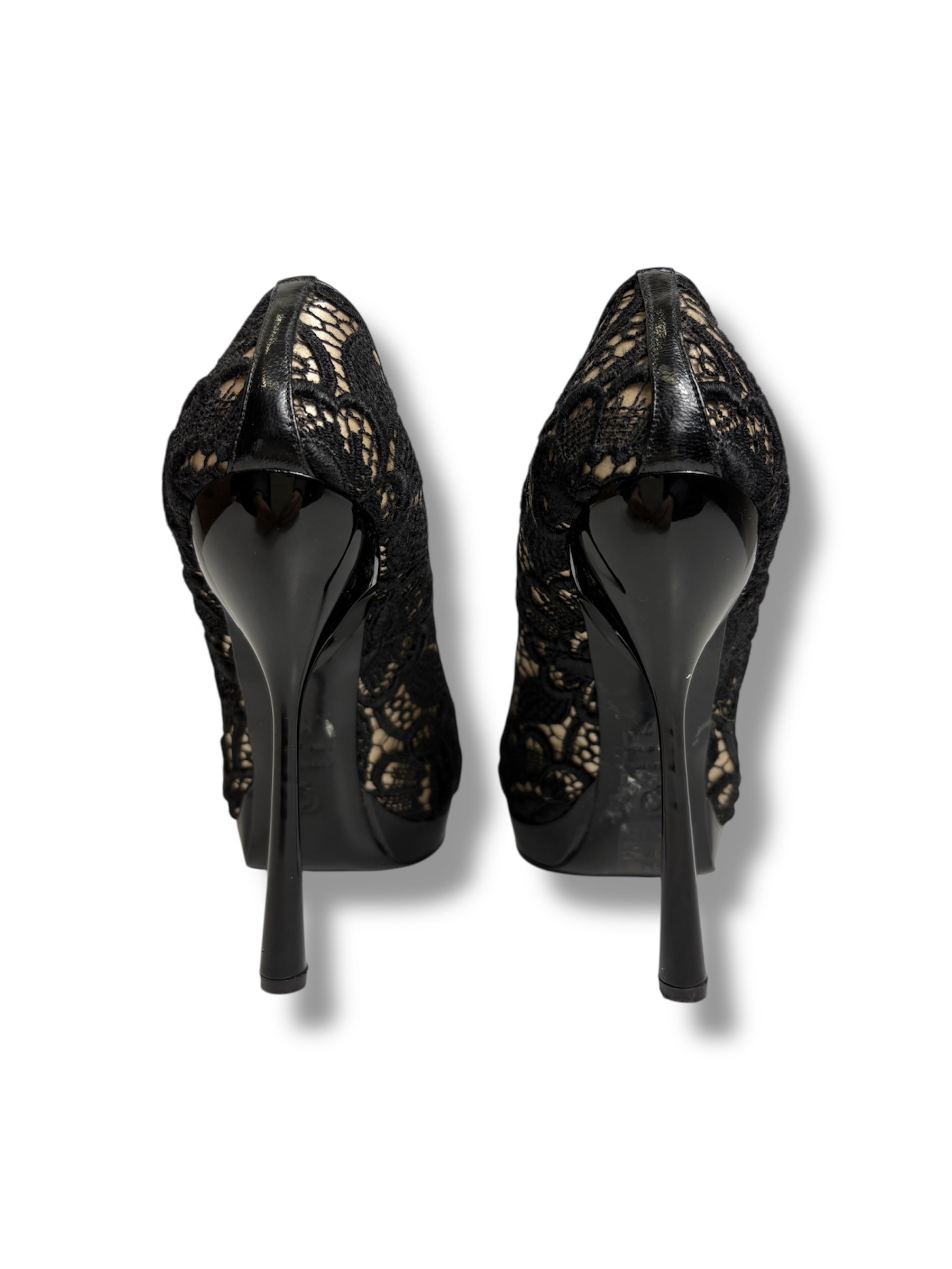 Alexander McQueen Lace Peep Toe Platform Pumps - Size 37 - Very Good Condition