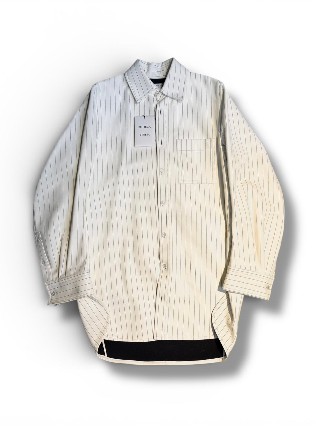 2022 Bottega Veneta Oversized Pinstripe Leather Shirt Dress - Size 38 - Brand New With Tags