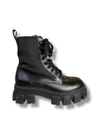 Prada Brushed Leather and Re-Nylon Monolith Boots - Size 7