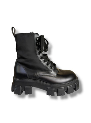 Prada Brushed Leather and Re-Nylon Monolith Boots - Size 7 - Very Good Condition