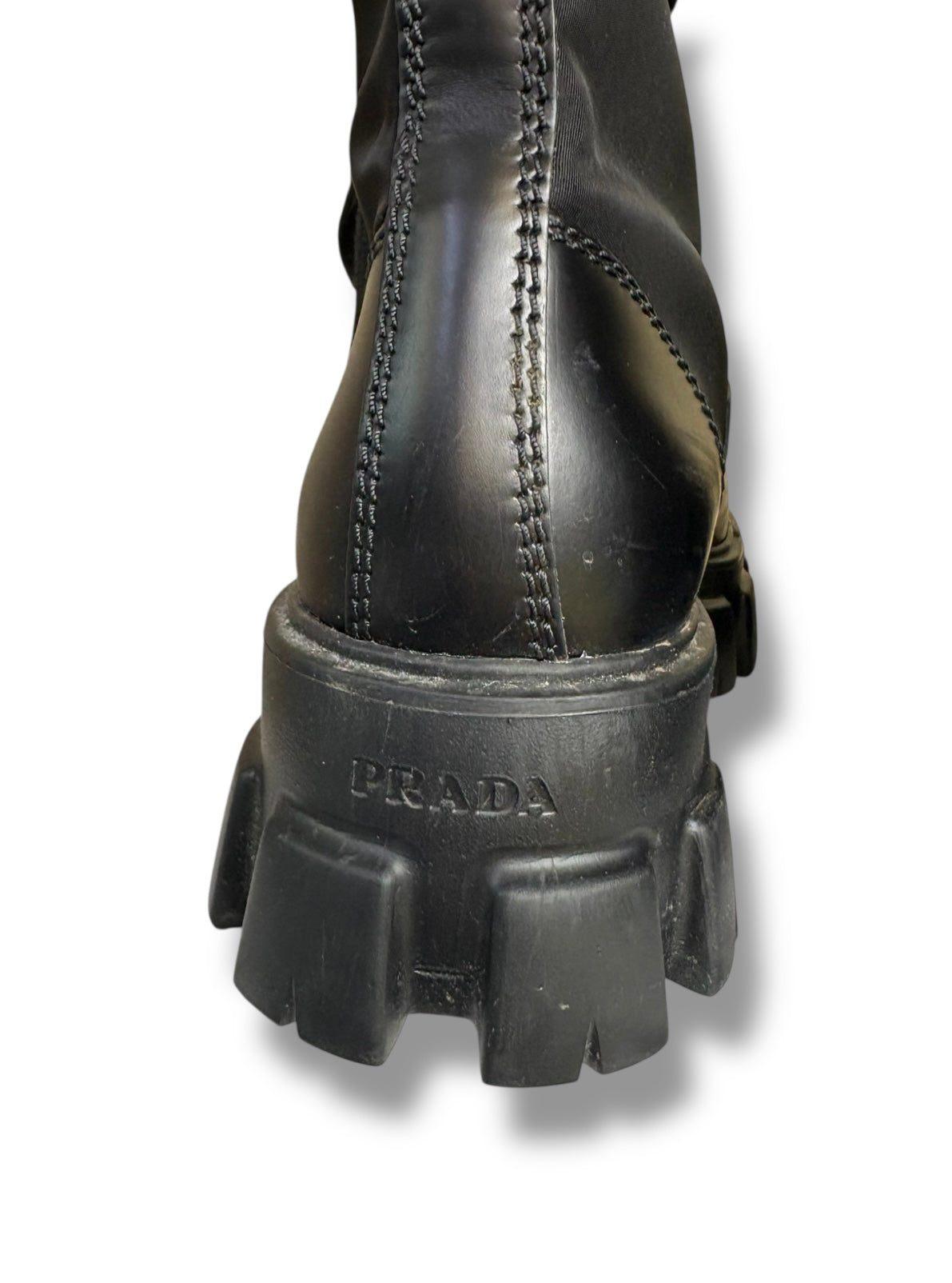 Prada Brushed Leather and Re-Nylon Monolith Boots - Size 7