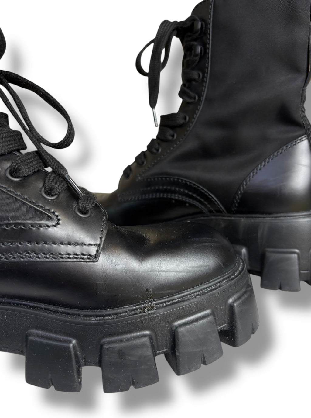 Prada Brushed Leather and Re-Nylon Monolith Boots - Size 7