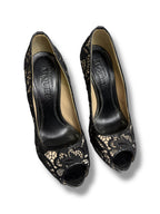 Alexander McQueen Lace Peep Toe Platform Pumps - Size 37 - Very Good Condition